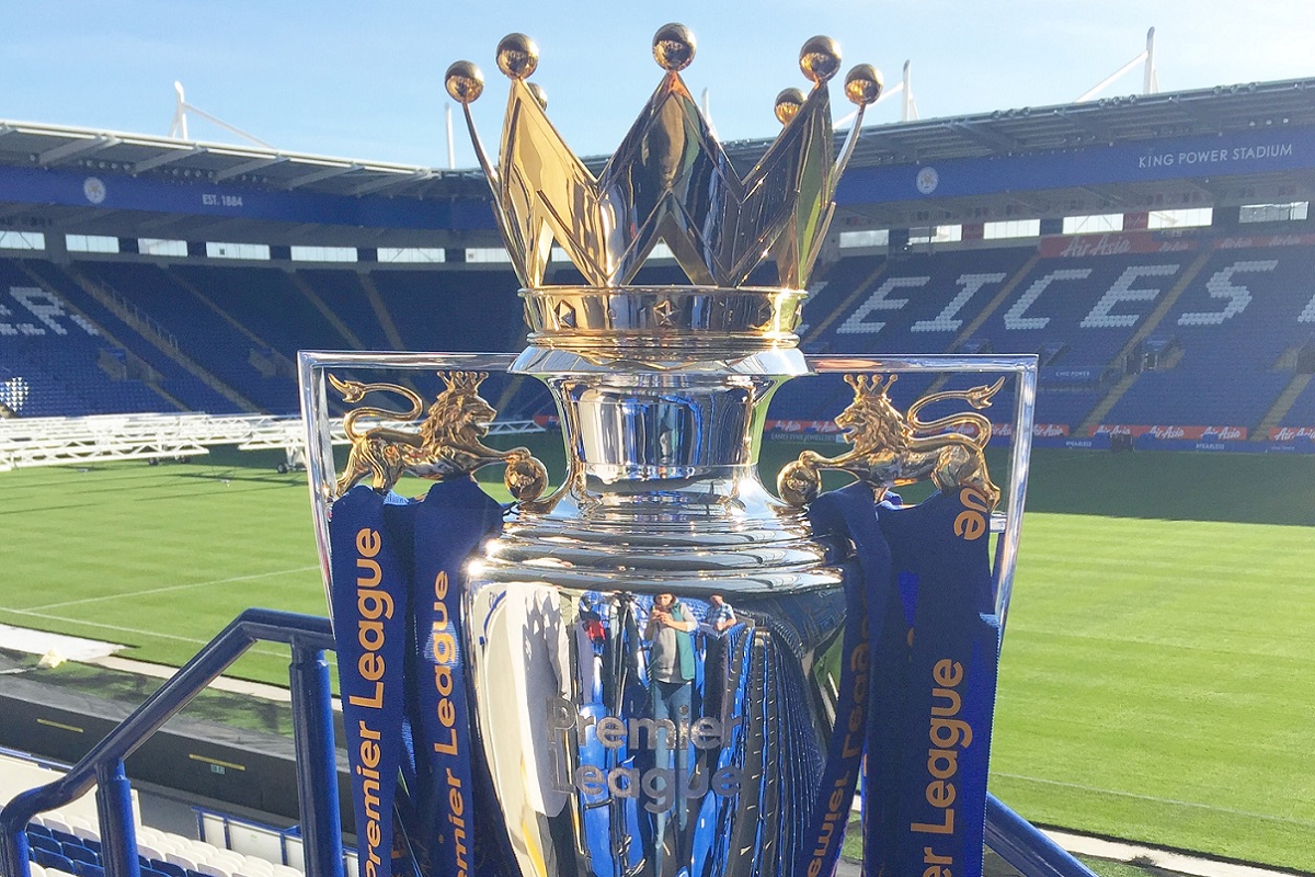 The Premier League trophy in Leicester City's King Power Stadium.